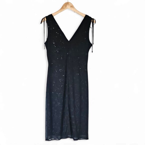 Y2K Breakin' Loose Babydoll Dress Black Size 13/14 Beaded Floral Mesh Whimsigoth - Picture 2 of 13